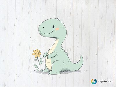 Cute Dinosaur with Flower, Best for children, best on t-shirt, best to be applied with sublimation