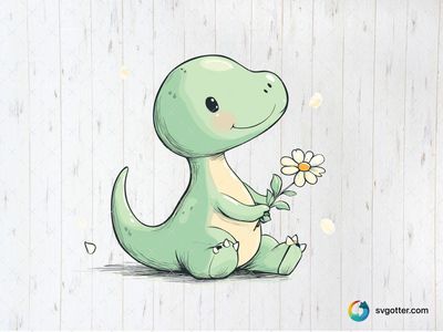 Cute Dinosaur with Flower, Best for child, best on baby onesies, best to be applied with sublimation