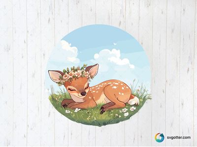Cute Fawn with Flower Crown, Best for nature lovers, best on wall art, best to be applied with sublimation