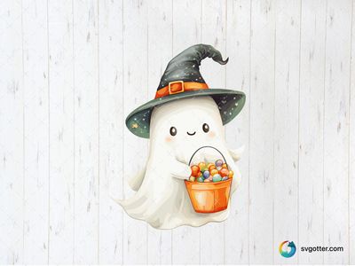 Cute Ghost with Candy, Best for child, best on t-shirt, best to be applied with sublimation