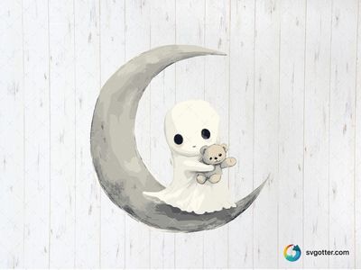 Cute Ghost with Teddy, Best for children, best on baby onesies, best to be applied with sublimation