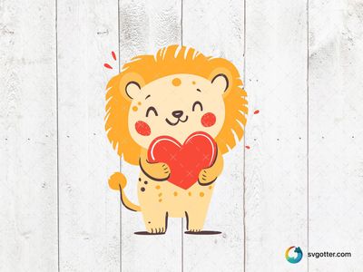 Cute Lion with Heart, Best for children, best on t-shirt, best to be applied with sublimation