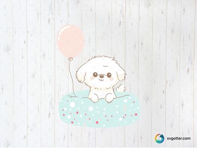 Cute Maltese Dog with Balloon, Best for pet lovers, best on baby onesies, best to be applied with sublimation