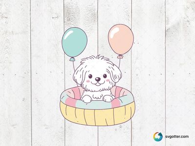 Cute Maltese Dog with Balloons, Best for pet lovers, best on t-shirt, best to be applied with sublimation