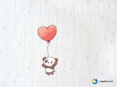Cute Panda with Heart Balloon, Best for child, best on t-shirt, best to be applied with sublimation