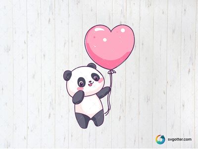 Cute Panda with Heart Balloon, Best for child, best on t-shirt, best to be applied with sublimation