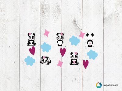 Cute Panda and Hearts Design, Best for children, best on mug, best to be applied with sublimation