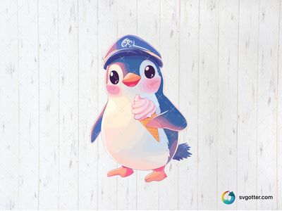 Cute Penguin with Ice Cream, Best for children, best on stickers, best to be applied with print and cut