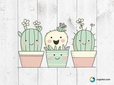 Cute Smiling Cacti Trio, Best for plant lovers, best on t-shirt, best to be applied with sublimation