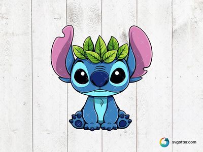 Cute Stitch with Leaves, Best for child, best on t-shirt, best to be applied with sublimation