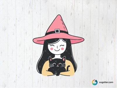 Cute Witch with Black Cat, Best for child, best on t-shirt, best to be applied with sublimation