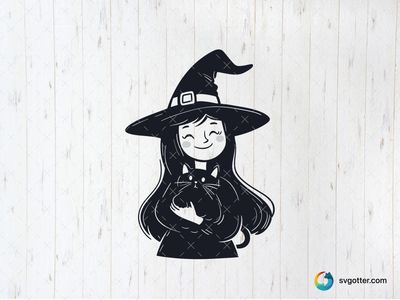 Cute Witch with Cat, Best for holiday enthusiast, best on t-shirt, best to be applied with sublimation