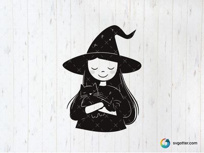 Cute Witch with Cat, Best for halloween enthusiasts, best on t-shirt, best to be applied with sublimation