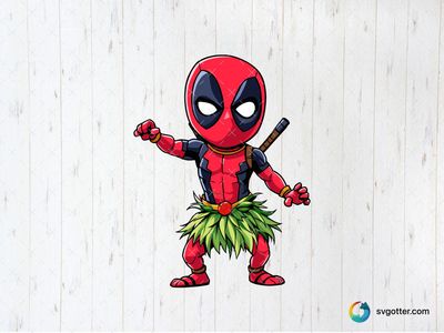Deadpool in Hula Skirt, Best for comic fans, best on t-shirt, best to be applied with sublimation