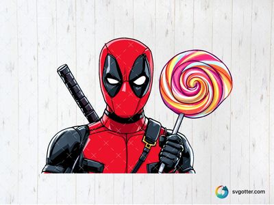 Deadpool with Lollipop, Best for comic book fans, best on t-shirt, best to be applied with sublimation
