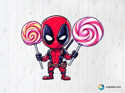 Deadpool with Lollipops, Best for comic book fans, best on t-shirt, best to be applied with sublimation