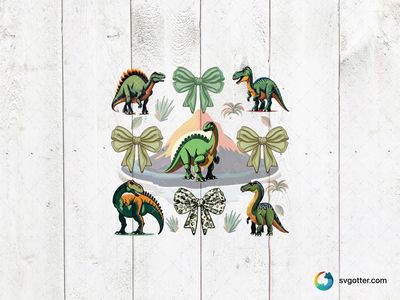Dinosaur and Bows Scene, Best for child, best on wall art, best to be applied with print and cut