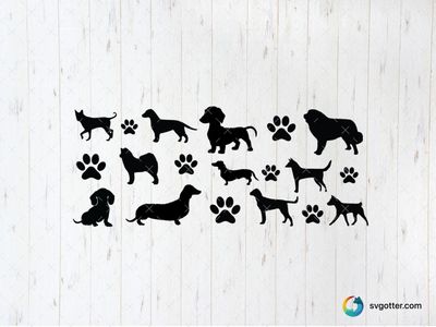 Dog Silhouettes and Paw Prints, Best for pet lovers, best on tote bags, best to be applied with screen printing