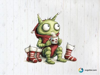 Festive Grinch with Hot Cocoa, Best for holiday enthusiasts, best on mugs, best to be applied with sublimation