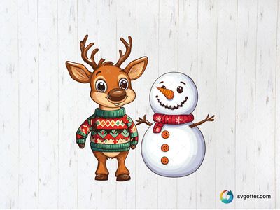 Festive Reindeer and Snowman, Best for holiday enthusiast, best on t-shirt, best to be applied with sublimation