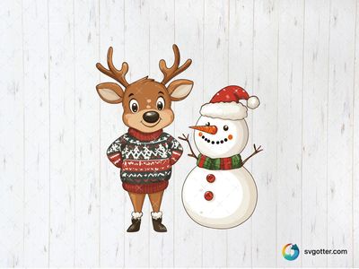 Festive Reindeer and Snowman, Best for holiday enthusiast, best on sweatshirt, best to be applied with sublimation