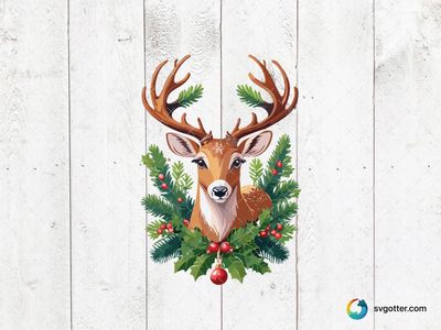 Festive Reindeer with Holly, Best for holiday enthusiast, best on wall art, best to be applied with sublimation