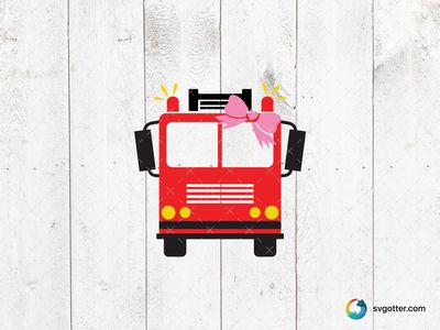 Fire Truck with Pink Bow, Best for children, best on t-shirt, best to be applied with heat transfer vinyl