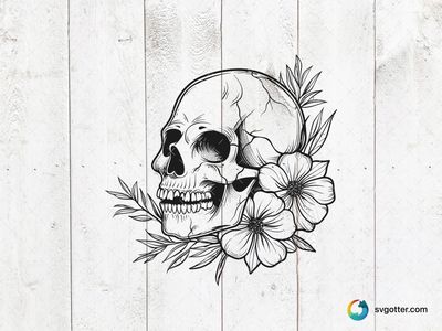 Floral Skull Illustration, Best for artists, best on wall art, best to be applied with screen printing