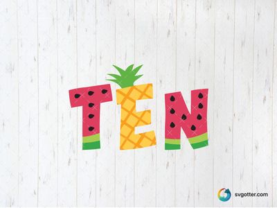 Fruit Themed Number Ten, Best for children, best on t-shirt, best to be applied with sublimation