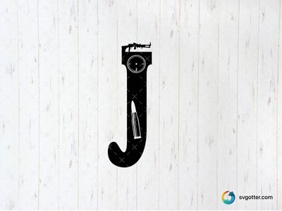 Gun and Letter J Design, Best for gun enthusiasts, best on t-shirt, best to be applied with screen printing