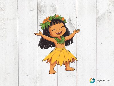 Hawaiian Girl with Flower Crown, Best for children, best on t-shirt, best to be applied with sublimation