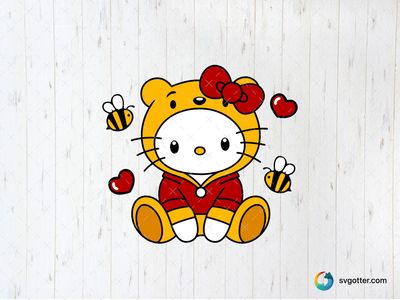 Hello Kitty in Bear Costume, Best for children, best on t-shirt, best to be applied with sublimation