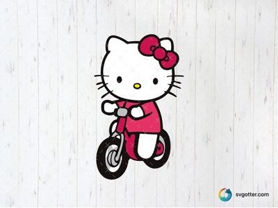 Hello Kitty on Bicycle, Best for children, best on t-shirt, best to be applied with sublimation