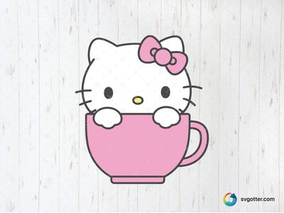 Hello Kitty in Pink Cup, Best for children, best on mugs, best to be applied with sublimation