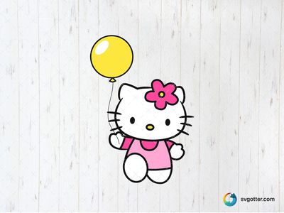 Hello Kitty with Balloon, Best for children, best on t-shirt, best to be applied with sublimation