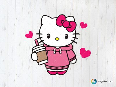 Hello Kitty with Coffee, Best for Hello Kitty fans, best on t-shirts, mugs, and stickers, best to be applied with sublimation or print and cut