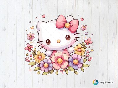 Hello Kitty with Flowers, Best for children, best on t-shirt, best to be applied with sublimation