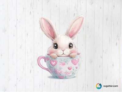 Kawaii Bunny in Cup, Best for child, best on t-shirt, best to be applied with sublimation