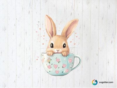 Kawaii Bunny in Cup, Best for child, best on t-shirt, best to be applied with sublimation