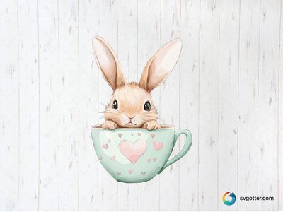 Kawaii Bunny in Cup, Best for child, best on mug, best to be applied with sublimation