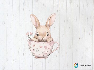 Kawaii Bunny in Teacup, Best for child, best on t-shirt, best to be applied with sublimation