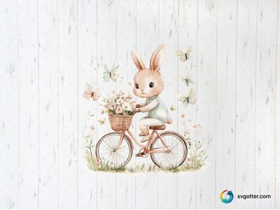Kawaii Bunny on Bicycle, Best for child, best on t-shirt, best to be applied with sublimation