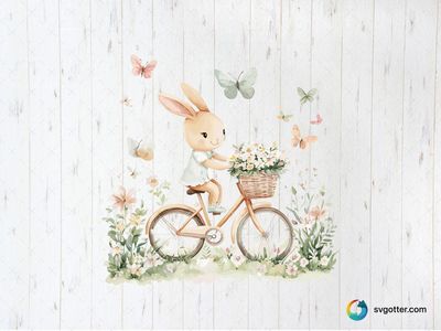 Kawaii Bunny on Bicycle, Best for children, best on t-shirt, best to be applied with sublimation