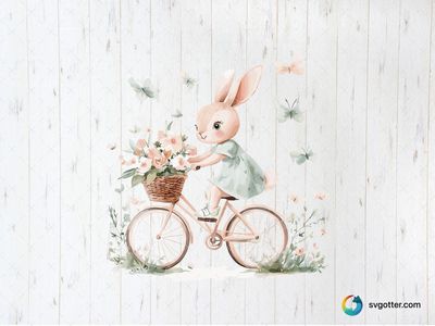 Kawaii Bunny on Bicycle, Best for child, best on wall art, best to be applied with sublimation