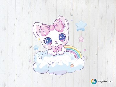 Kawaii Cat on Cloud, Best for child, best on t-shirt, best to be applied with sublimation
