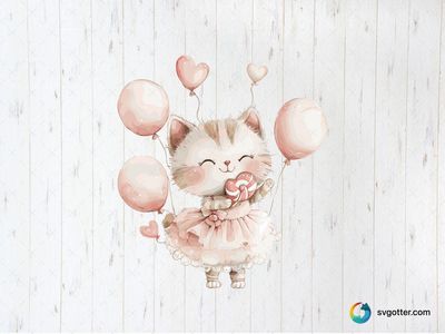 Kawaii Cat with Balloons, Best for child, best on baby onesies, best to be applied with sublimation