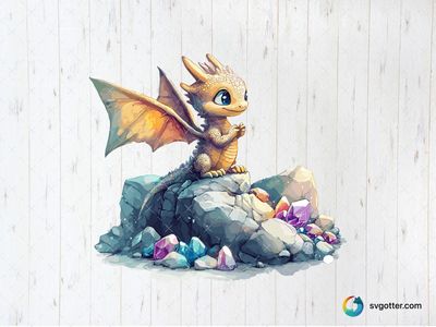 Kawaii Dragon on Crystals, Best for children, best on t-shirt, best to be applied with sublimation