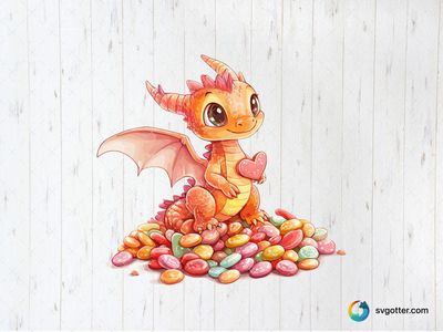 Kawaii Dragon with Candy, Best for children, best on t-shirt, best to be applied with sublimation