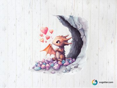 Kawaii Dragon with Hearts, Best for children, best on t-shirt, best to be applied with sublimation