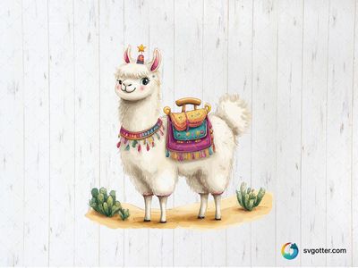 Kawaii Llama with Colorful Accessories, Best for child, best on t-shirt, best to be applied with sublimation